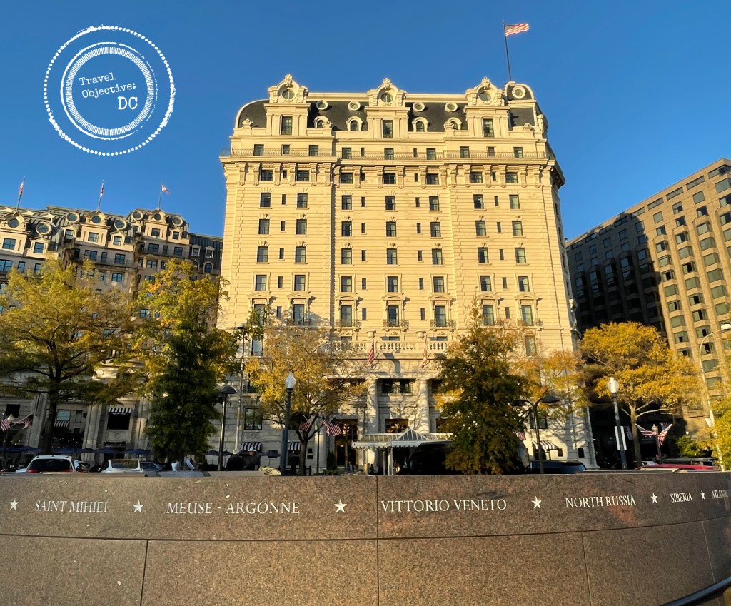 Willard Hotel in the background of the belvedere at First World War Memorial.