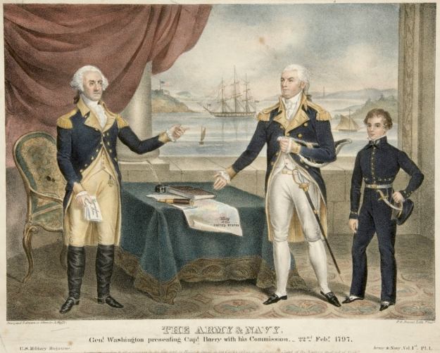 An 1840 lithograph with George Washington and John Barry
